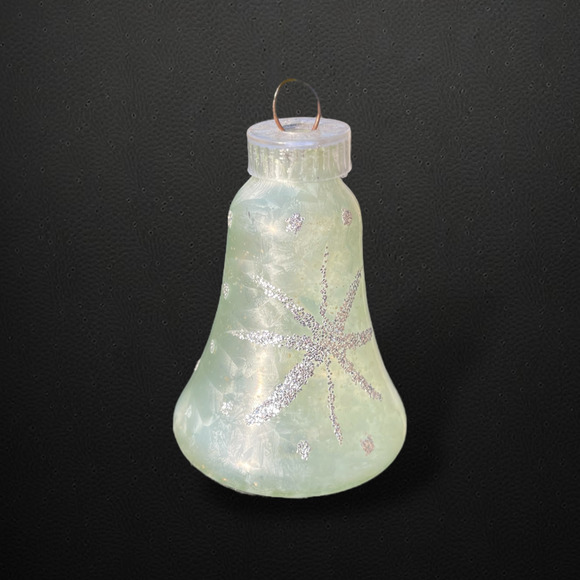 Vintage Austria Frosted Glass Bell Ornament–Pastel Green w/ Silver Starburst - Picture 6 of 7